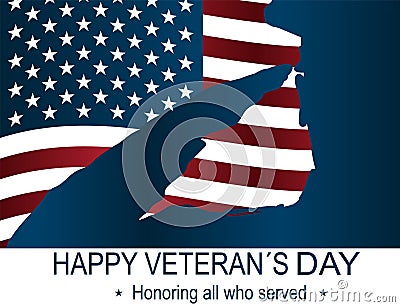 Captain silhouette saluting the USA flag for memorial day. Happy veteran`s day poster or banners â€“ On November 11. Stock Photo